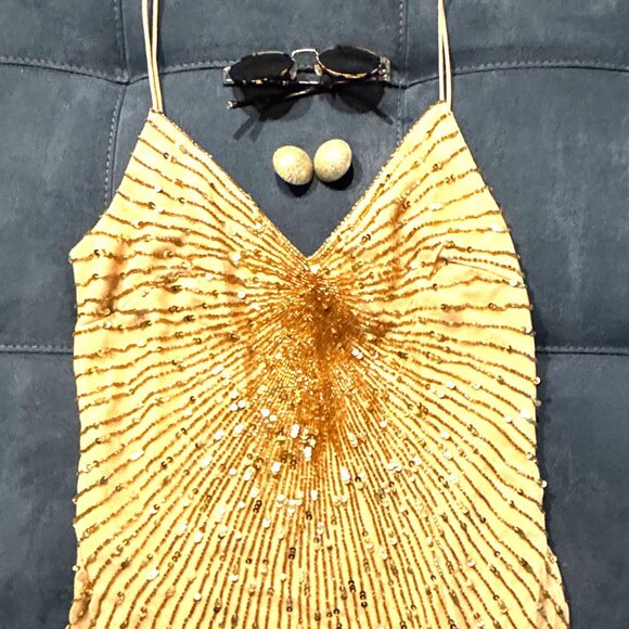Gold Sequin Spaghetti Strap Top - Picture 3 of 7